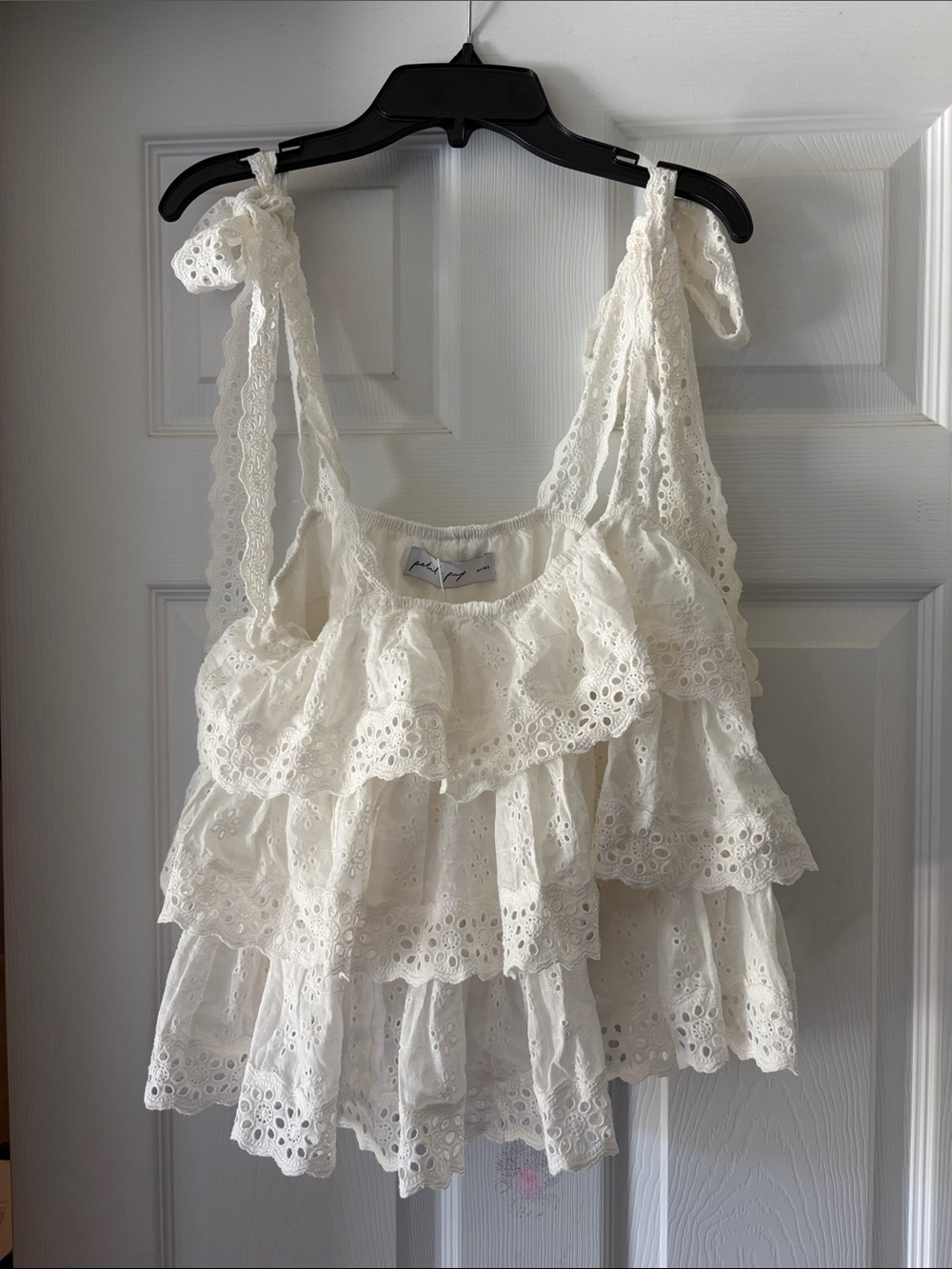 Petal & Pup White Eyelet Tie-Shoulder Ruffle Tank